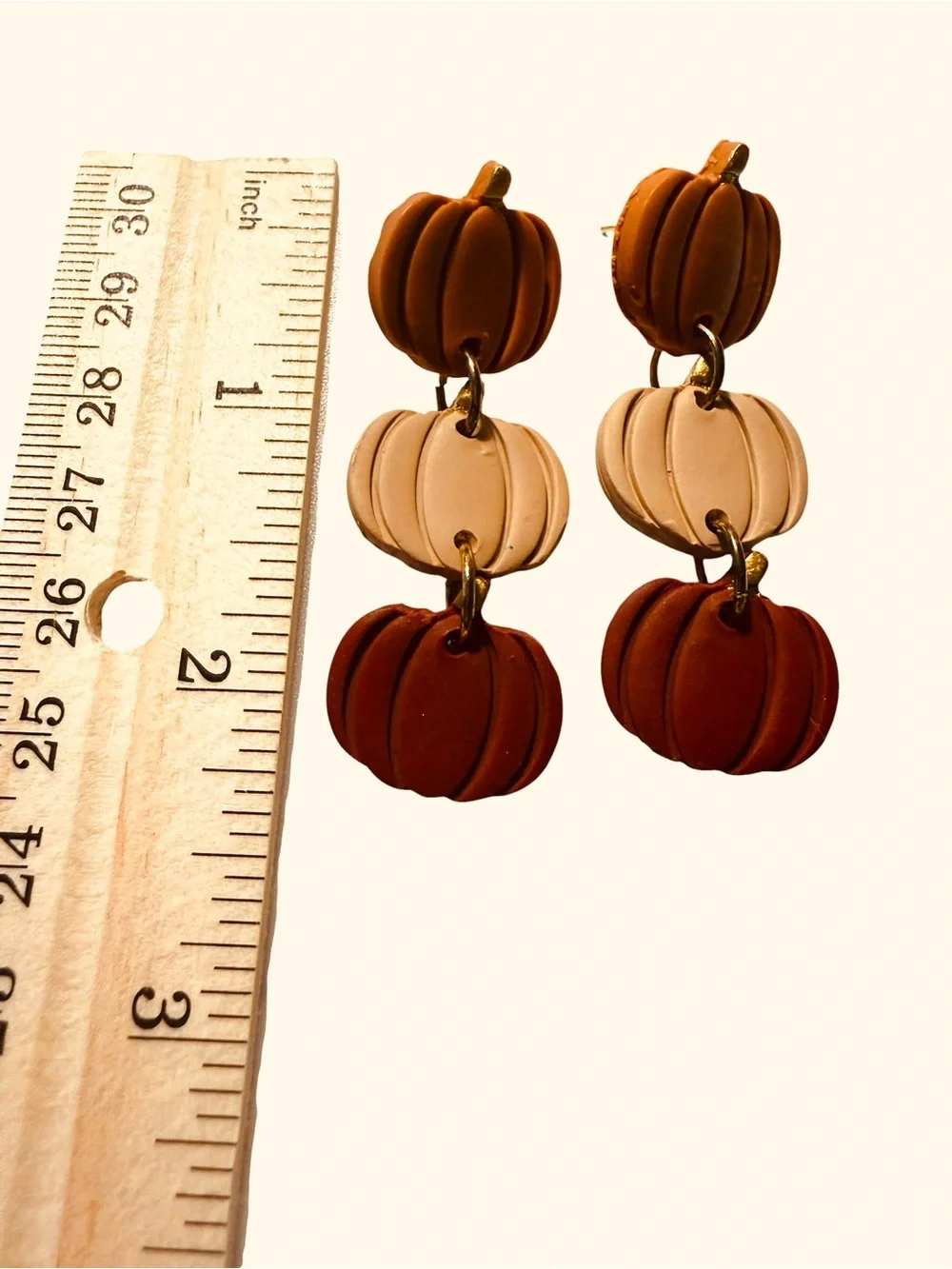 Autumn Pumpkin Triple-Stack Dangle Post Back Earrings - Fall Colors